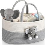Elephant Diaper Caddy Organizer Cart Storage for Nursery with Handle Baby Shower Basket Gift Baby Bath Caddy for Diapers Wipes Elephant Basket for Nursery(Large)