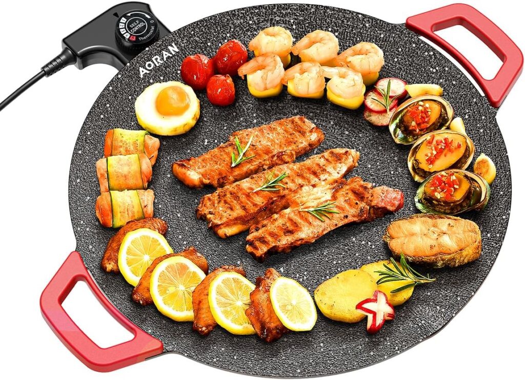 AORAN Indoor Grills Electric Smokeless – Nonstick Electric Griddle for Indoor Use, Compact & Versatile Cooking for Steaks, Pancakes, and BBQ