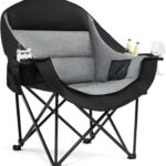 Oversized Camping Chairs for Adults – Heavy Duty Padded Outdoor Folding Lawn XL Camp Chair with Cup Holder Cooler Pockets for Outside Sports Beach Fishing Garden Portable Supports 500lbs, Black
