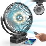 8-inch Clip-on Fan – 12000mAh Portable Rechargeable Battery With 3 Speeds and Strong Airflow, USB Small Desk Personal Quiet for Office, Stroller, Bedroom and Camping