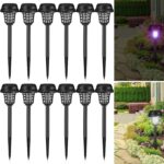 Qualirey 12 Pcs Solar Bug Zapper Outdoor Waterproof Solar Mosquito Zapper Outdoor Solar Powered Mosquito Killer Lamp Lighting Mosquito Repellent Lamp for Patio Yard Garden Insect, Purple White Light