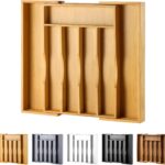 Expandable Bamboo Kitchen Drawer Organizer for Cutlery and Utensils, Adjustable Bamboo Wood Cutlery Tray in Drawer for Flatware and Silverware in Kitchen, (Natural)