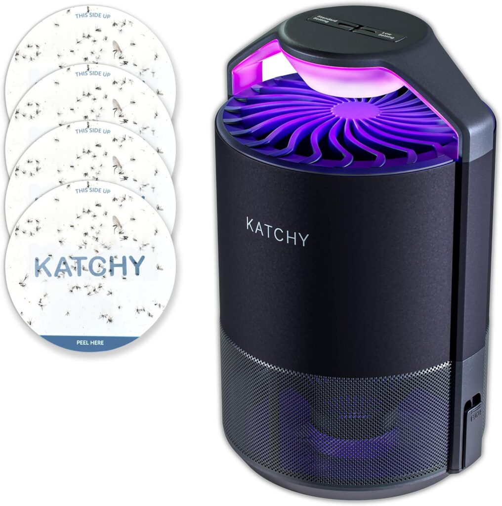 Katchy Indoor Insect Trap – Catcher & Killer for Mosquitos, Gnats, Moths, Fruit Flies – Non-Zapper Traps for Inside Your Home – Catch Insects Indoors with Suction, Bug Light & Sticky Glue (Black)