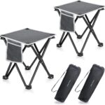 Triple Tree 2 Pack Folding Camping Stool, 13.8 Inch Small Portable Lightweight Stool with Side Pocket, Foot Stool with Carry Bag for Hiking, Fishing and Beach, Hold up to 400lbs, Grey