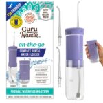 GuruNanda Compact Water Dental Flosser, Portable Travel Size Oral Irrigator Flosser with Collapsible 180 ml Tank, Smart Timer, 4 Flossing Modes, TSA-Approved – Lavender