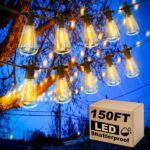 Outdoor String Lights, 150FT LED Patio Lights with 72+3 ST38 Vintage Edison Shatterproof Bulbs, Waterproof Connectable Dimmable Outside Hanging Lights for Backyard Bistro Porch Gazebo(75FTx2)