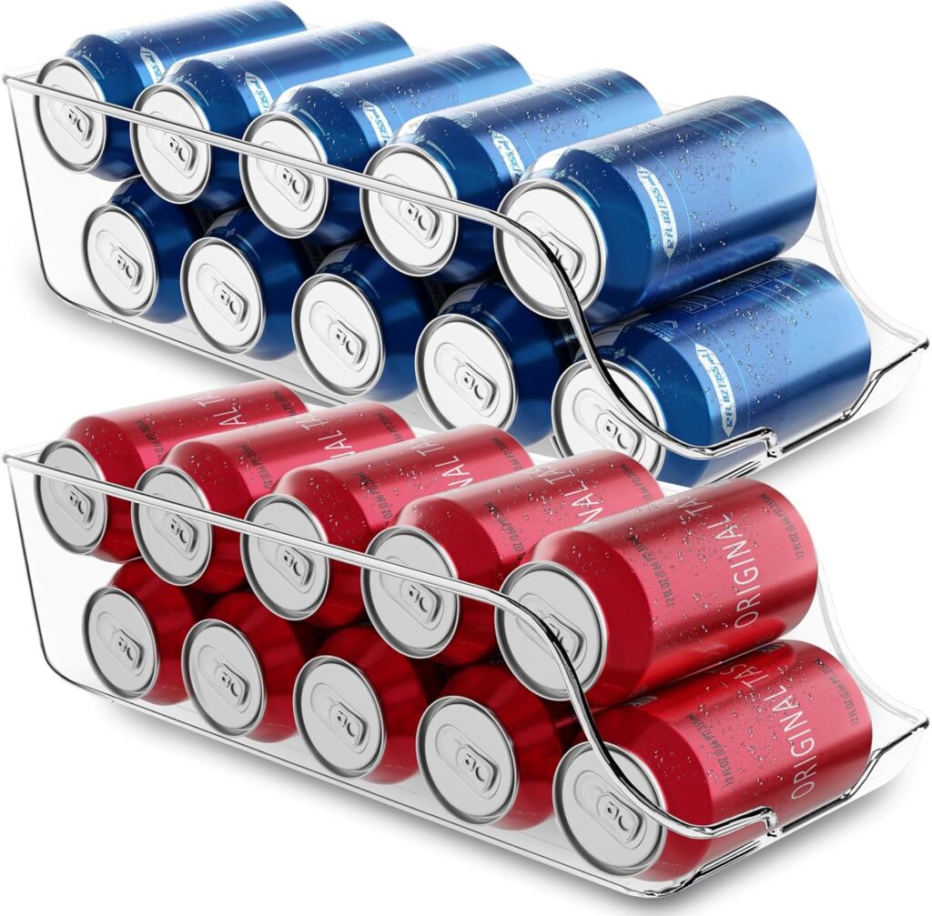 Utopia Kitchen Soda Can Organizer and Dispenser for Refrigerator/Pantry – Durable Can Storage Organizer Fridge & Kitchen Organization – (Clear, Set of 2)