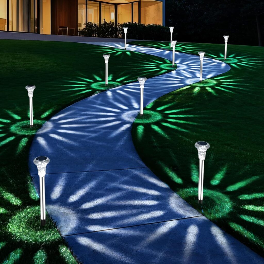 Mini Solar Pathway Lights Christmas Outdoor 12 Pack Waterproof Upgraded Bright LED Solar Garden Lights Stainless Steel Solar Powered Landscape Light for Outside Yard Lawn Decorations-Cool White