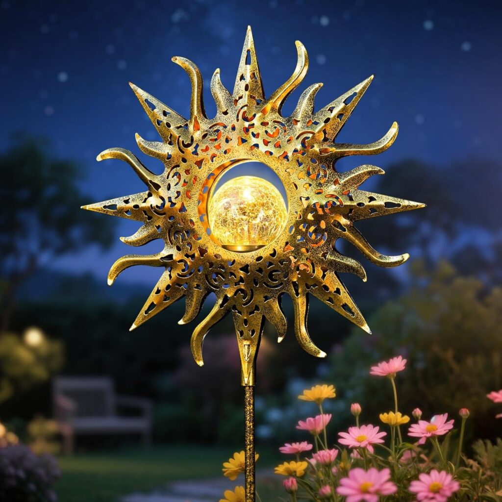 TAKE ME Sun Solar Lights Outdoor Waterproof Metal Garden Stakes for Patio Yard Walkway LawnPatio Mothers Day Gifts Mom Wife Grandma (Sun)