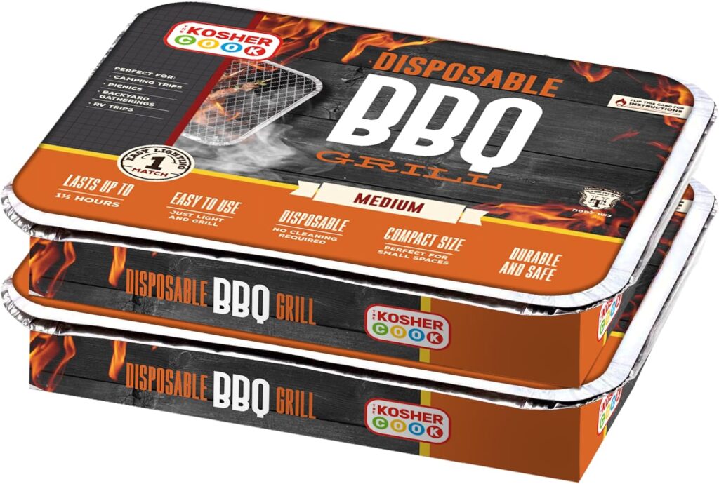 The Kosher Cook Disposable Charcoal Grill – Ready To Use Portable Bbq Grill – Easy To Light Portable Charcoal Grill Kosher – 2 Pack