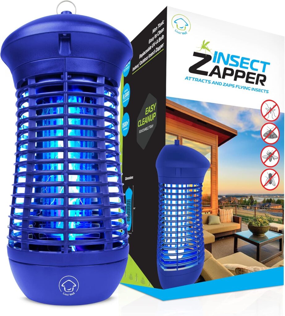 Livin’ Well Blue Bug Zapper Indoor Outdoor – 4000V High Powered Electric Mosquito Zapper Home Patio, 1,500 Sq Ft Range Fly Trap,18W UVA Bulb Mosquito Killer Lamp Insect Bug Light