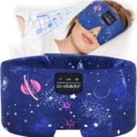 LC-dolida Sleep Mask with Bluetooth Headphones, Extra Large Silk Eye Mask for Sleeping Side Day Sleepers, Sleep Headphones Bluetooth 5.4 for Women Men with Thin Speaker, Blackout, Comfort, Microphone