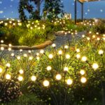 LETMY Solar Lights Outdoor, 4 Pack 32 LED Swaying Solar Garden Lights, Firefly Light for Outdoor Decorations, Garden Decor with Big Bulb & Larger Panel, Unique Gifts for Women, Gifts for Grandma