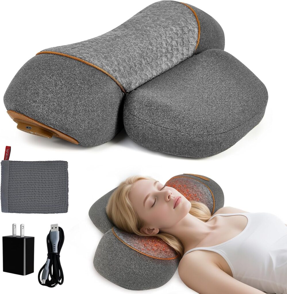 Massage Neck Pillow – 3 in 1 Wireless Neck Pillow with Battery, Neck Massager for Shoulder Pain Relief, Relieves Deep Tissue Pain by Heating and Stretching, Hump Corrector for Women, Gift for Elders