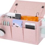 Dual-purpose Bedside Caddy Bedside Organizer, Bed Caddy with 6 Pockets, Versatile Bedside Storage Solution Magazine Remotes holder, ideal for Home, Dorm, Hospital, Crib Bed (Pink)