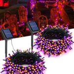 Flacchi 2 Pack Solar Halloween Lights Total 144ft 400 LED 8 Modes Outdoor String Lights Waterproof Solar Fairy Lights for Garden, Patio, Fence, Balcony, Outdoors,Holiday Decoration (Orange & Purple)