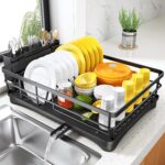 Dish Drying Rack for Kitchen Counter – Large Dish Rack with Drainboard, Rustproof Dish Drainer with Utensil Holder for Sink, Black