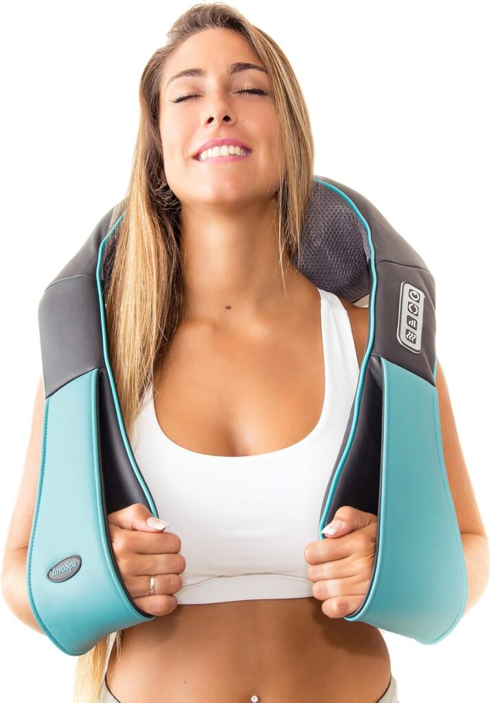 InvoSpa Shiatsu Neck and Back Massager with Heat – Deep Kneading Pillow for Massage – Electric Full Body Massager