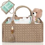 MOMINSIDE Diaper Caddy Organizer, Baby Diaper Caddy Organizer with Handle Baby Basket Nursery Storage, Portable Changing Table Car caddy organizer for Girl Boy, Baby Registry Baby Shower Gifts(Brown)