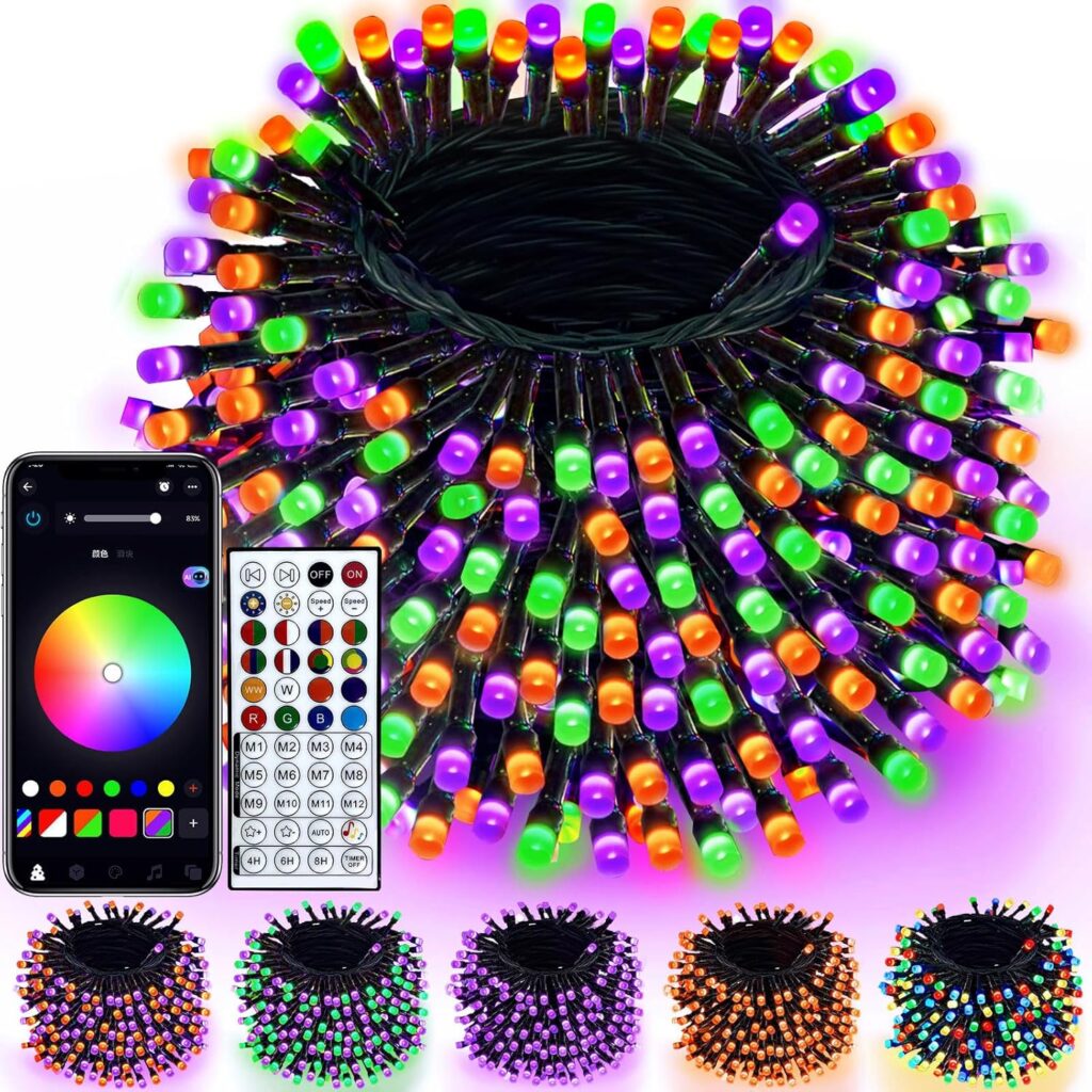 240LED Smart Color Changing Halloween Lights App Controlled, 95FT Waterproof RGB Xmas String Light Music Sync Multiple Modes, Christmas Lights with Remote & Timer Indoor Outdoor Halloween Decorations