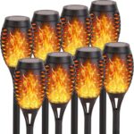 Solar Lights Outdoor, 8Pack Solar Torch Light with Flickering Flame for Garden Decor, Waterproof Outdoor Lighting Landscape, LED Flame Torches for Outside Patio Pathway Yard Decorations