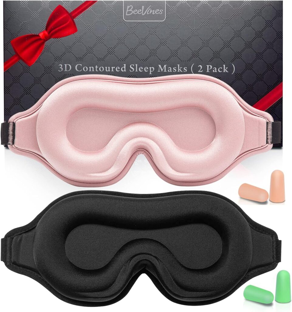 BeeVines 2 Pack 3D Contoured Sleep Mask Sleeping Eye Masks for Lash Extensions, Night Molded Mask with Adjustable Strap, 100% Block Light Eye Shade Cover for Traveling Yoga Nap