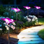 Outdoor Solar Lights for Yard, Self Swing Purple Solar Butterfly Lights, 1800mAh Waterproof Garden Lights Auto On/Off for Garden Yard Path Walkway Driveway Patio Decor, Warm White.(4 Pack