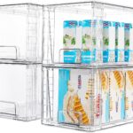 Vtopmart 4Pack Large Stackable Kitchen Pantry Storage Drawers, Clear Organizer Bins with Handles, Acrylic Drawer Organizers for Kitchen Pantry, Bathroom Undersink, Cabinet Organization and Storage