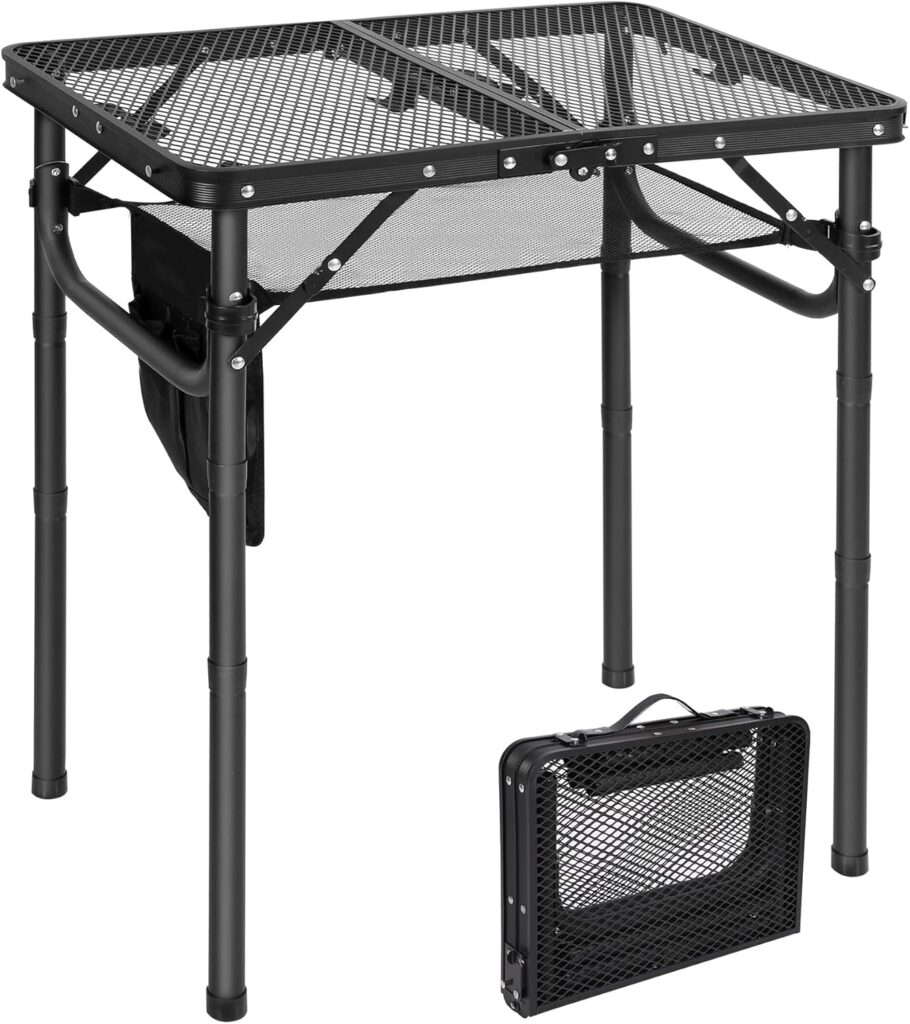 RedSwing Folding Grill Table, Lightweight Height Adjustable Aluminum Table with Mesh Desktop and Mesh Bag for Outdoor Camping Picnic BBQ, Small 2 Feet, Black