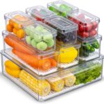 10 Pack Fridge Organizer, Stackable Refrigerator Organizer Bins with Lids, BPA-Free Produce Fruit Storage Containers for Storage Clear for Kitchen, Food, Drinks, Vegetable Storage
