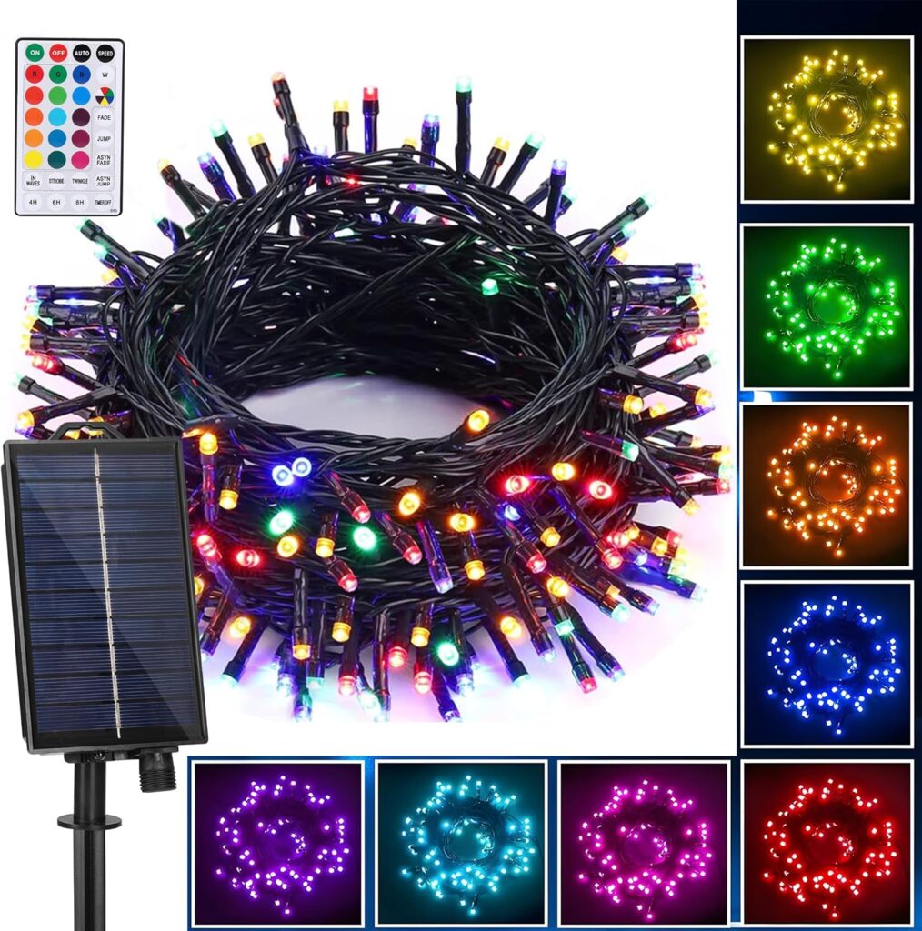 XEWEA Solar String Lights Outdoor, 40Ft 16 Colors 100 LED String Lights with 20 Modes Remote, Waterproof Solar Powered Lights for Garden Fence Paito Home Christmas Decorations