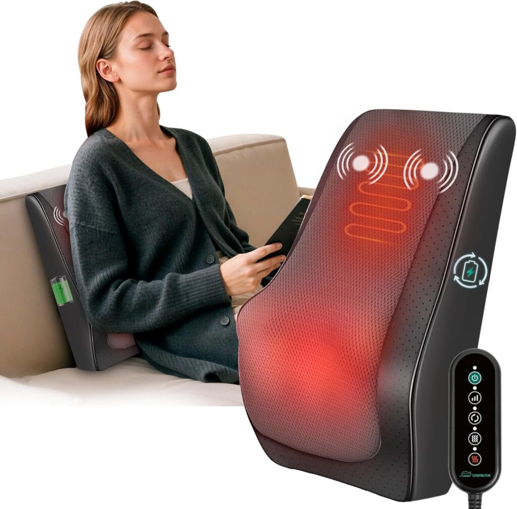 Snailax Shiatsu Back Massager with Heat Vibration, Rechargeable Cordless Neck Back Massager for Pain Relief Deep Tissue, 4D Deep Kneading Back Massage Pillow, Gifts for Mom Dad-Home Office Use