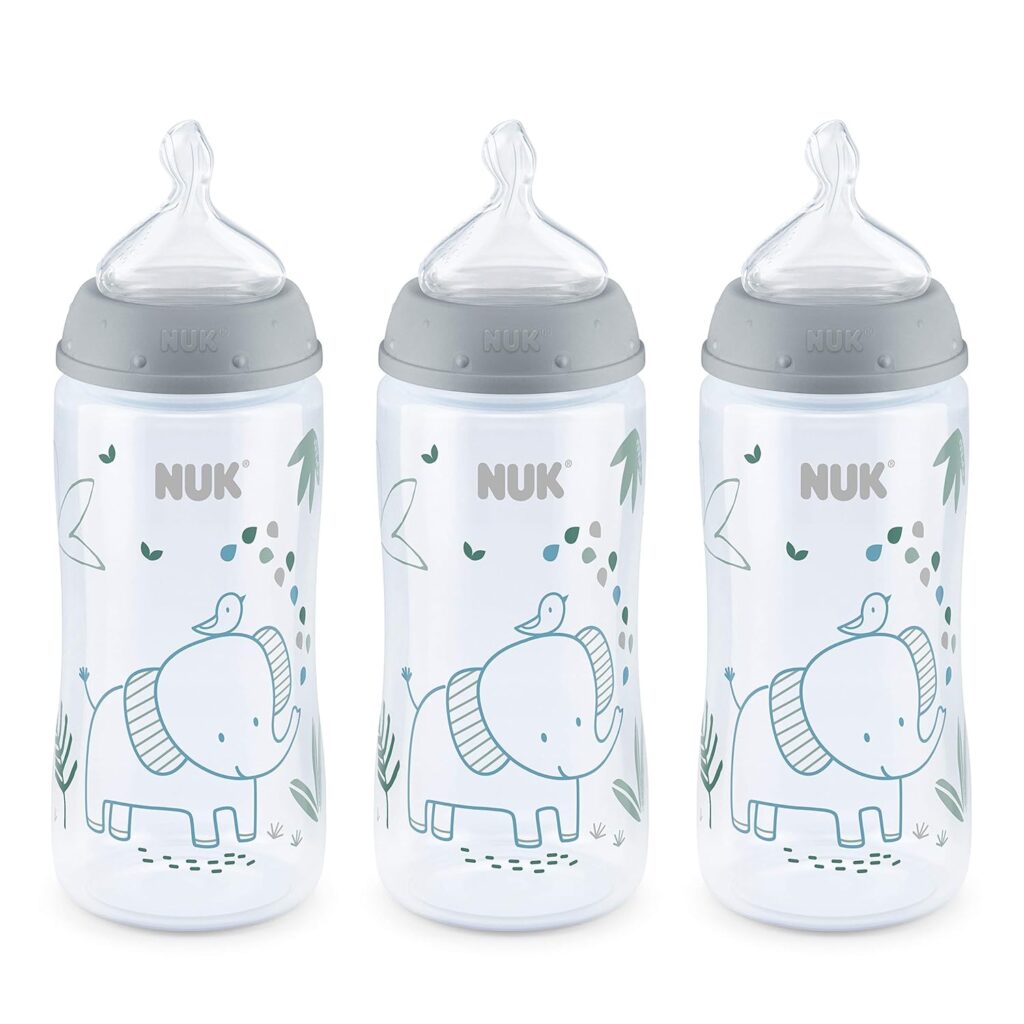 NUK Smooth Flow Anti Colic Baby Bottle, 10 oz, 3 Pack, Elephant