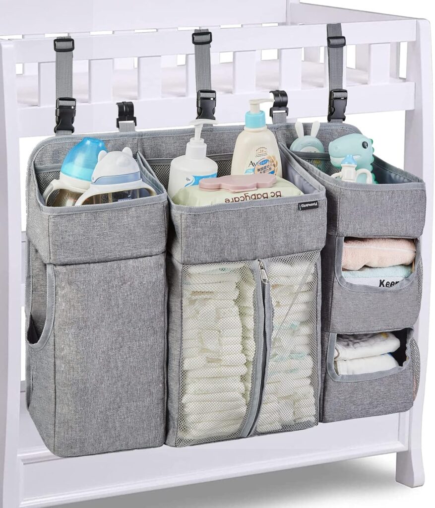 Clearworld Hanging Diaper Caddy for Changing Table and Crib,XL Diaper Caddy Organizer for Baby Essentials,Upgrade Thicken Diaper Stacker Nursery Organizer, Baby Shower Gifts(Gray)