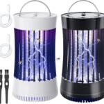 2 Packs Indoor Electric Bug Zapper with Fan, 2-in-1 Plug-in 1500V High Voltage Mosquitoes Killer with Hanger, Small Fly Insects Lamp Trap Catching Moth Gnat Fruit Flies, White & Black