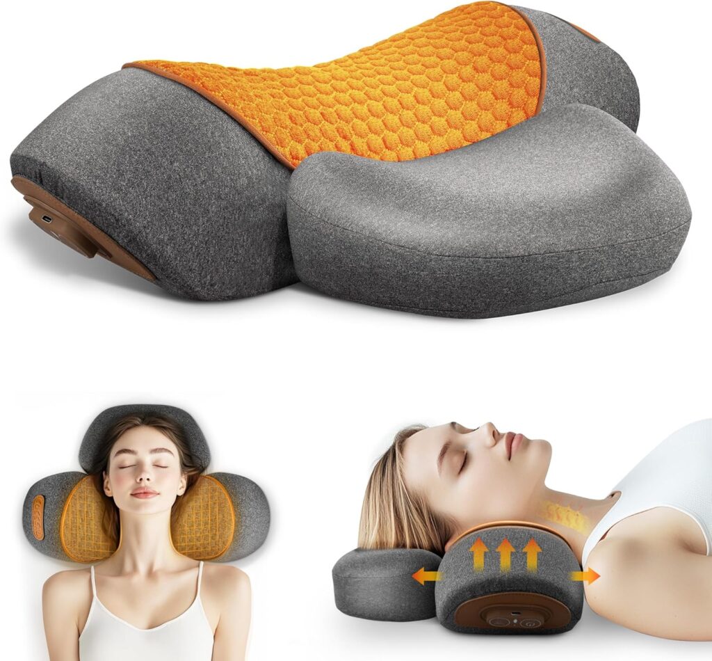 3-in-1 Rechargeable Neck Massager Pillow – Pillow Massage Neck Hump for Shoulder Pain, Deep Tissue Pain Relief, with Heating and Traction Function, Hump Corrector for Women