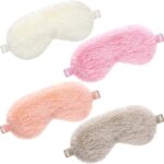 4 Pieces Plush Eye Mask Silk Furry Sleep Masks Comfortable Blindfold Eye Cover Colorful Satin Night Eyeshade Cover for Women Men Sleep Travel Nap Sleeping (Solid, Fresh Colors)