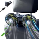 Car Fan for Backseat Kids Adjustable Rechargeable, Dual Battery Powered Fan for Car Seat Baby Rear Facing for Back Seat Headrest SUV Van Pickup RV Vehicle – 3 Speed 360 Rotatable Quiet