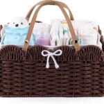 Baby Diaper Caddy Organizer, Woven Wicker Paper Rope Storage Basket with Cotton Divider, Portable Large Nursery Bin Scalloped Diaper Caddy Newborn Essetials Must Haves, Baby Shower Gifts