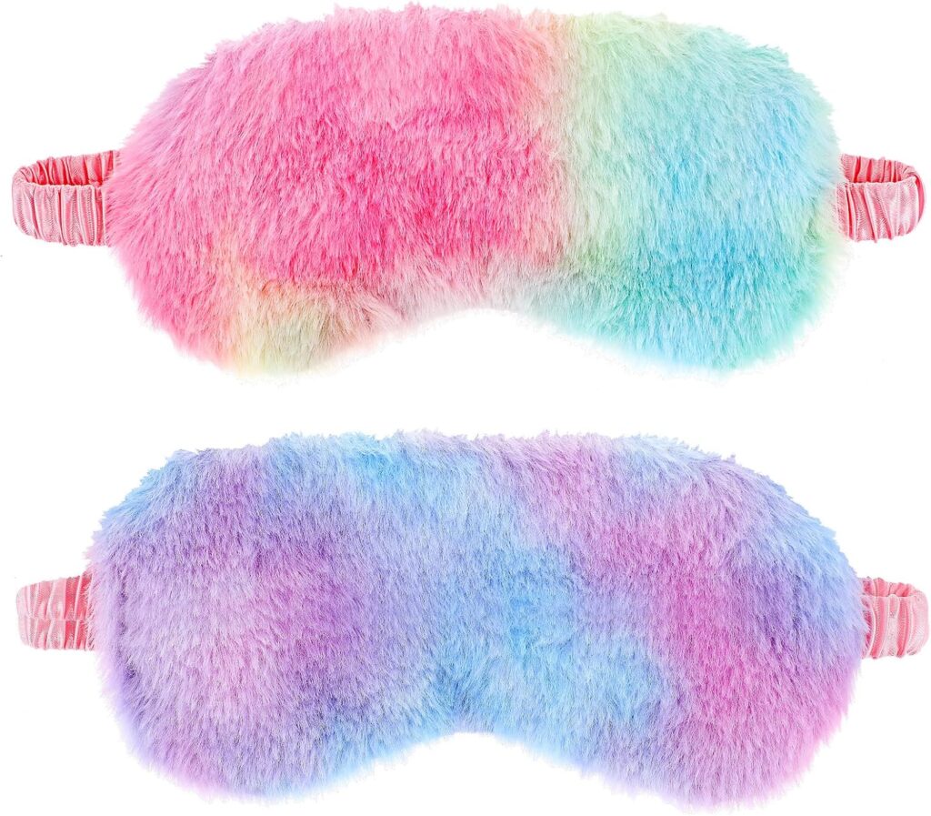 2 Pack Plush Sleeping Eye Mask Soft Plush Eye Mask Fuffy Eye Cover Comfortable Sleep Mask Blindfold Rainbow Faux Fur Eye Shade for Women, Men and Kids Travel Nap Sleeping 565488_2_3pL1H9vJ3