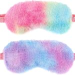 2 Pack Plush Sleeping Eye Mask Soft Plush Eye Mask Fuffy Eye Cover Comfortable Sleep Mask Blindfold Rainbow Faux Fur Eye Shade for Women, Men and Kids Travel Nap Sleeping 565488_2_3pL1H9vJ3