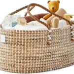 BEBE BASK Premium Baby Diaper Caddy Organizer – Handmade – Seagrass Basket With Cotton Divider – Award-Winning & Luxury Diaper Caddy Basket – White (NATURAL)