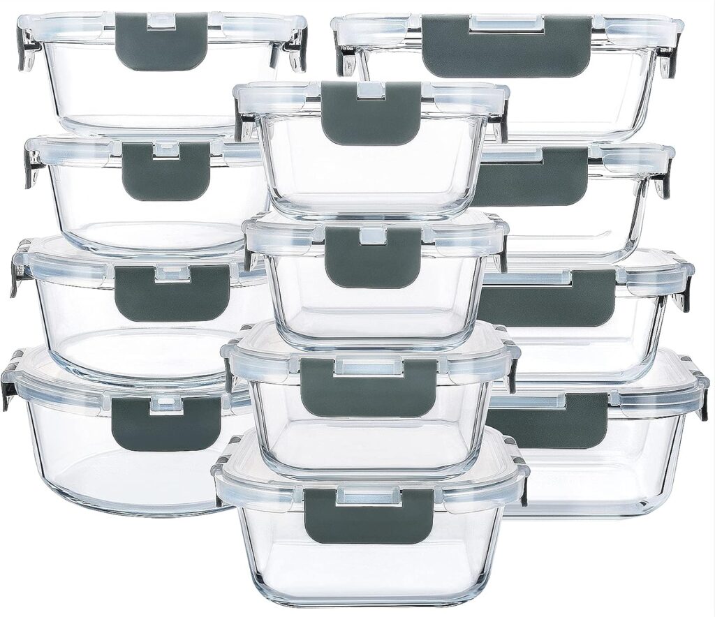 M MCIRCO 24-Piece Glass Food Storage Containers with Upgraded Snap Locking Lids,Glass Meal Prep Containers Set – Airtight Lunch Containers, Microwave, Oven, Freezer and Dishwasher