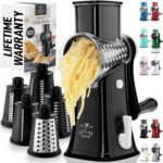 Zulay Kitchen Rotary Cheese Grater 5 Blade Cheese Shredder – Manual Hand Crank Cheese Grater With Reinforced Suction & 5 Interchangeable Drums – Easy to Use, Vegetable Chopper Round Mandoline Slicer