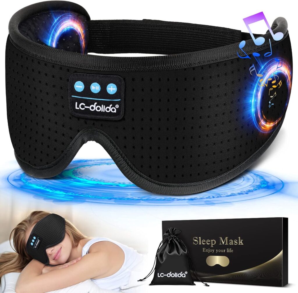 LC-dolida Sleep Headphones, White Noise Bluetooth Sleep Mask 3D Wireless Eye Mask Sleeping with Timing, Sleep Mask with Bluetooth Headphones for Side Sleepers Travel Yoga, Cool Gifts Men Women