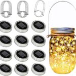 12 Pack Solar Mason Jar Lid Lights – 30 LED Firefly Fairy String Lights, Waterproof Outdoor Solar Lights with Hangers for Regular Mouth Jars (No Jars Included)