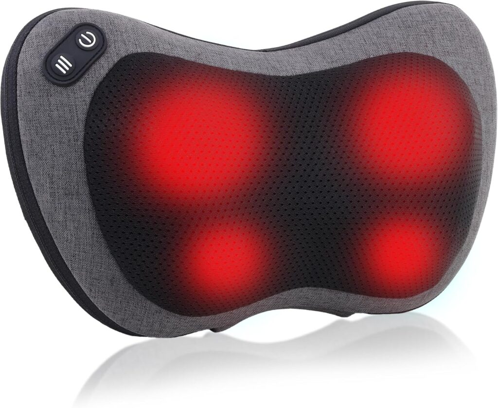 Shiatsu Neck and Back Massager with Heat – Deep Tissue Massage Pillow for Neck, Back & Shoulders Pain Relief, Ergonomic Design Electric Massager for Home, Car, Office Use, Gray