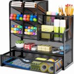 Marbrasse Mesh Pen Holder for Desk, Multi-Functional Pencil Organizer with Drawer, Desk Organizers and Accessories for Office Art Supplies (Black)