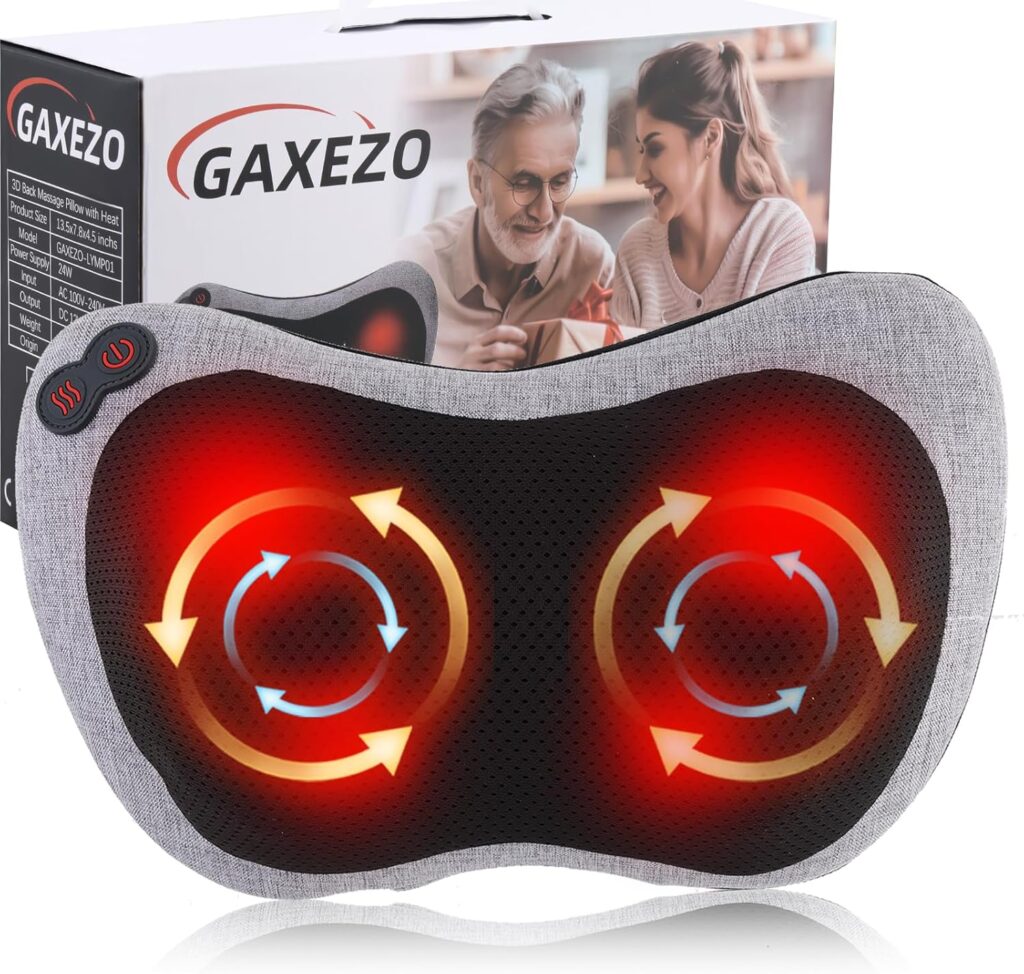 Massage Pillow, Neck and Back Massager with Heat, Shiatsu Massage Pillow for for Back, Shoulder, Leg, Foot, Gift for Men Women Mom Dad, Stress Relax at Home Office and Car