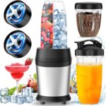 12-Piece Smoothie Blender Maker 25,000 RPM Personal Blender for Ice Crushing Smoothies & Frozen Drinks Nuts with 23oz, 32oz, 37oz Portable Cups Two 6-Leaf Stainless Steel Blades, Silver